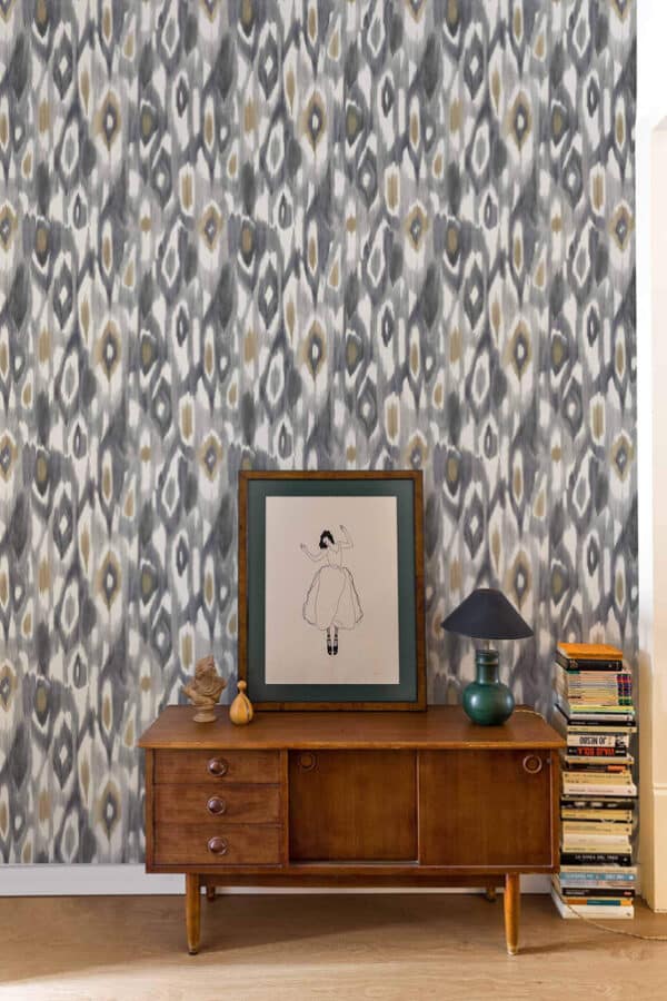 Papel pintado de thai ikat en color gris Abr A00835 - Imagen 3