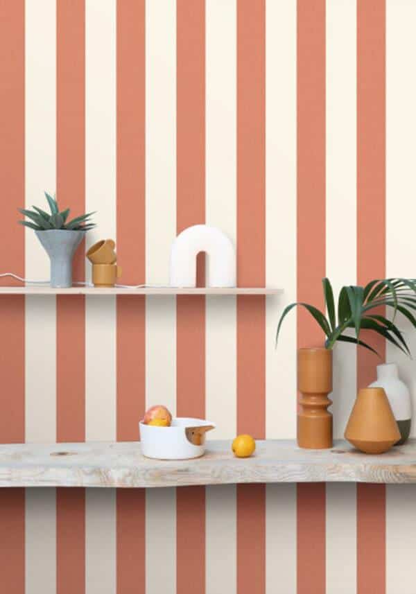 Papel pintado de rayas en color naranja Linen Lines 104044024 - Imagen 3