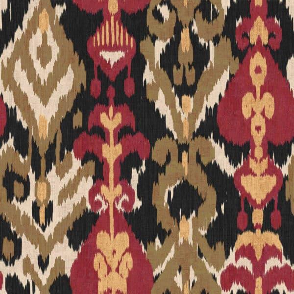 Papel pintado de thai ikat en color rojo Uzbek A00811