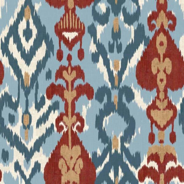Papel pintado de thai ikat en color azul Uzbek A00810