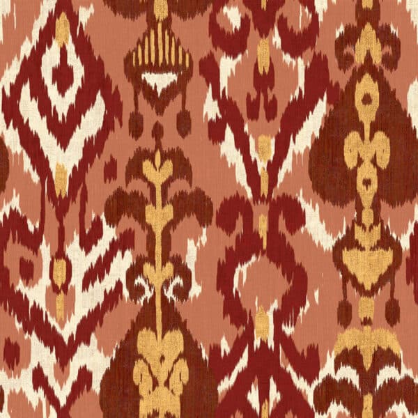 Papel pintado de thai ikat en color rojo Uzbek A00812