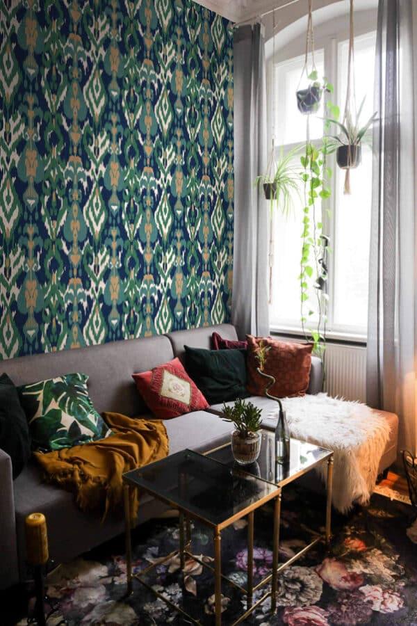 Papel pintado de thai ikat en color azul Uzbek A00815 - Imagen 6
