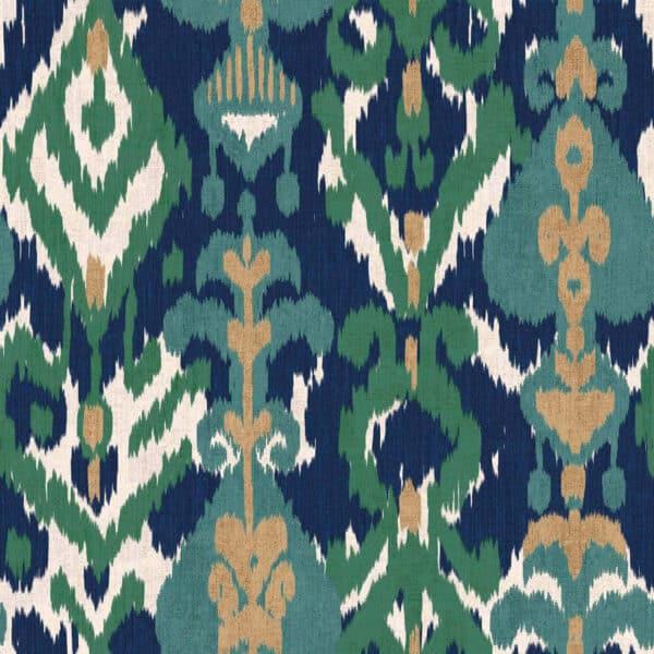 Papel pintado de thai ikat en color verde Uzbek A00813