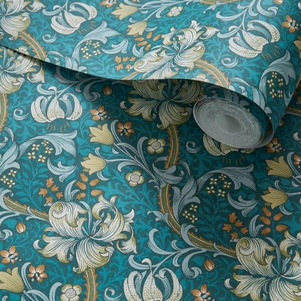 Papel pintado estampado floral color azul Golden Lily W0174/02 - Imagen 7