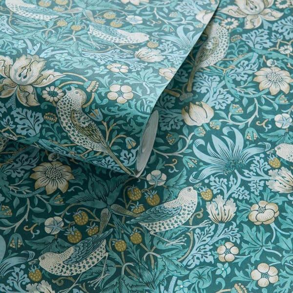 Papel pintado estampado floral color rojo Strawberry Thief W0171/04 - Imagen 9