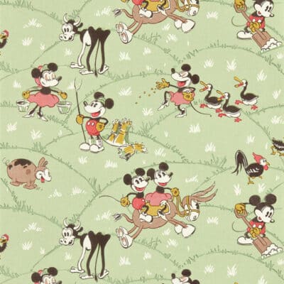 Papel pintado de Mickey Mouse y Minnie en color verde Mickey at the Farm DDIW217266