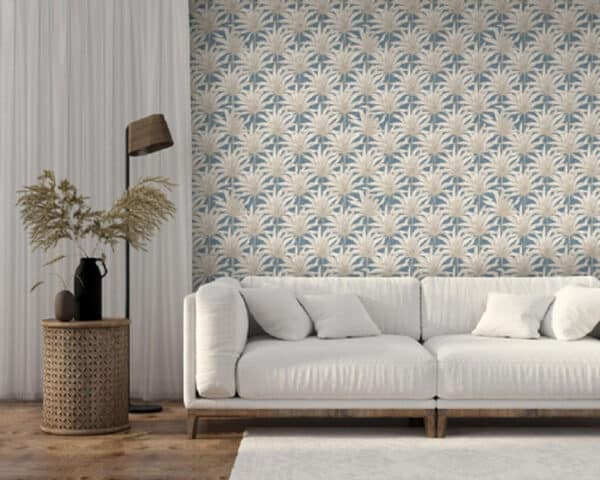 Papel pintado de hojas en color azul Aruba 8161 - Imagen 3