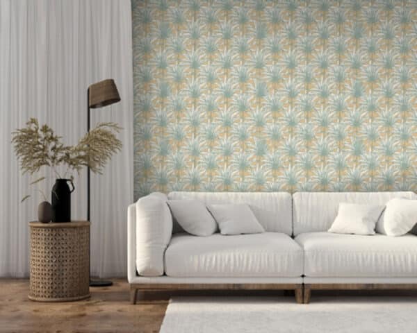 Papel pintado de hojas en color azul Aruba 8161 - Imagen 4