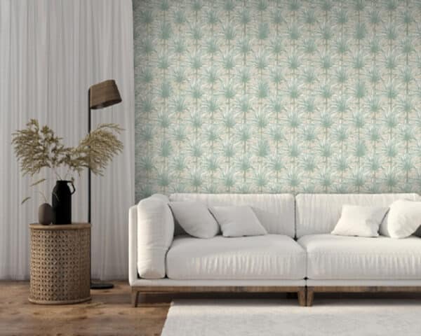 Papel pintado de hojas en color azul Aruba 8161 - Imagen 5