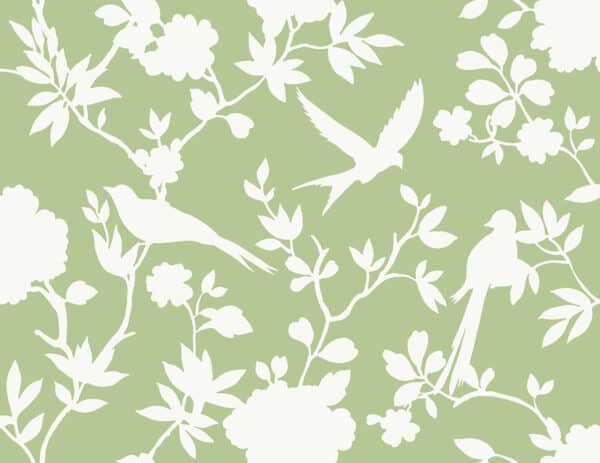 Papel pintado de pájaros en color verde Kavai LN40904