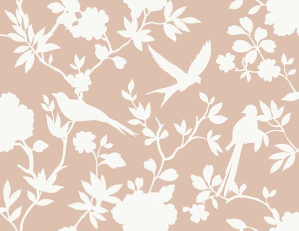 Papel pintado de pájaros en color rosa Kavai LN40906
