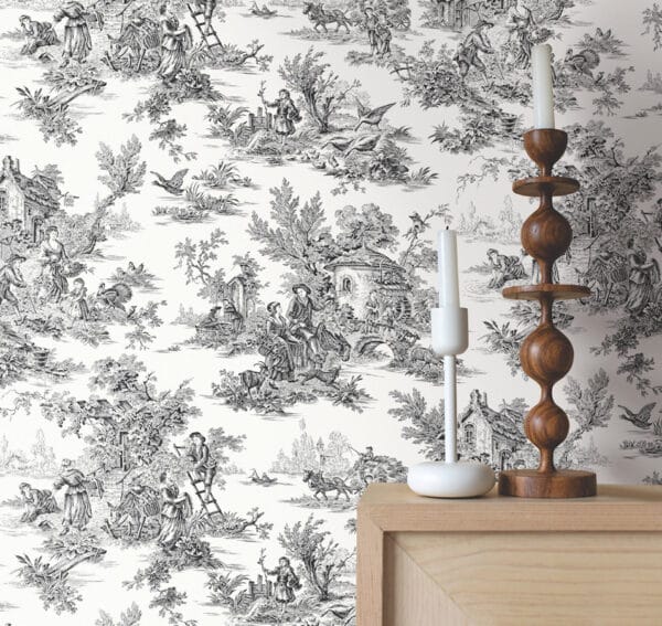 Papel pintado de Toile de Jouy en color gris Campagne Toile RT7940 - Imagen 10