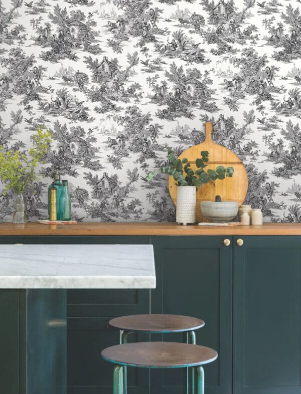 Papel pintado de Toile de Jouy en color gris Campagne Toile RT7940 - Imagen 9