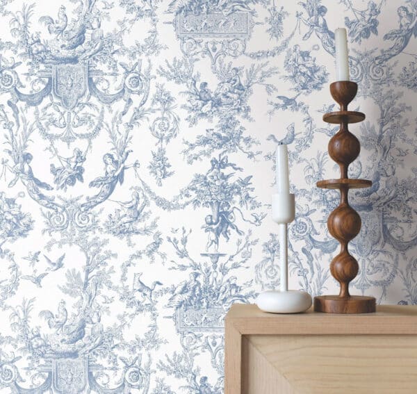 Papel pintado de Toile de Jouy en color azul Old World Toile AT4241 - Imagen 3