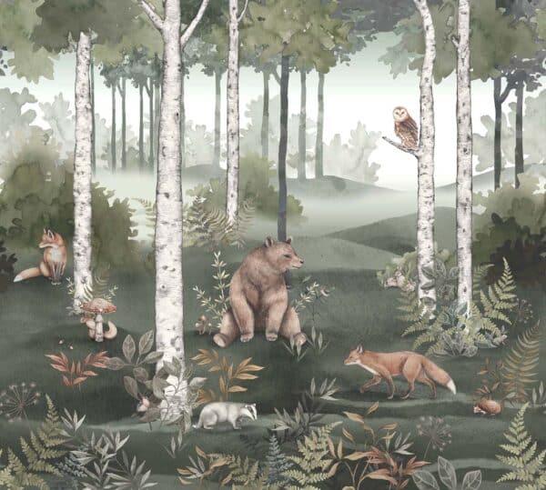 Mural de papel pintado de animales multicolor Wild Forest Mural 6943