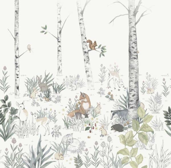 Mural de papel pintado de animales multicolor Magic Forest Mural 7481