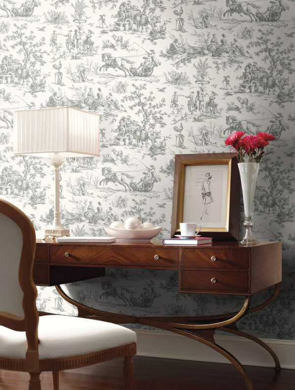 Papel pintado de Toile de Jouy en color gris Season Toile GR5922 - Imagen 3