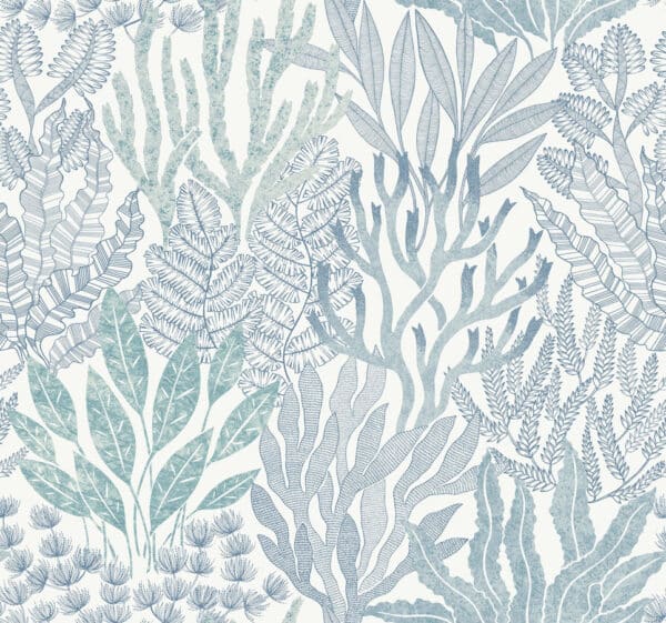Papel pintado de corales en color azul Coral Leaves RT7804