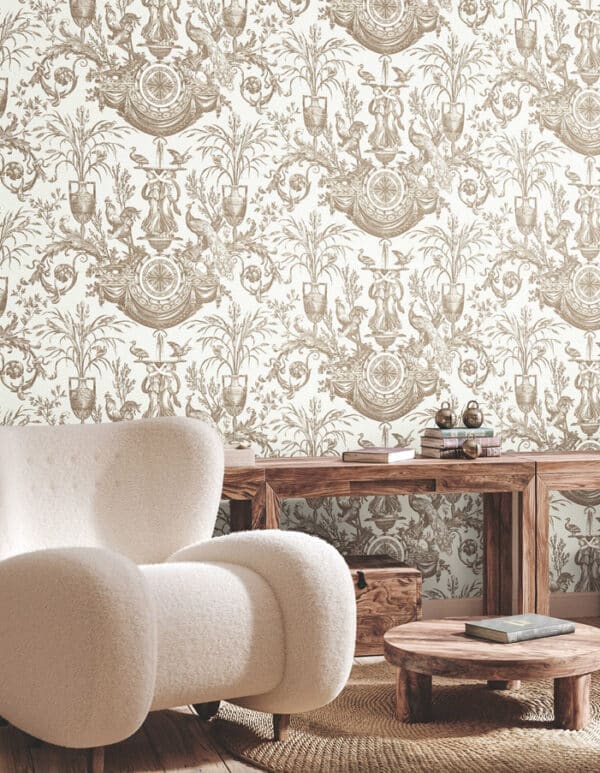Papel pintado de Toile de Jouy color marrón Avian Fountain Toile RT7812 - Imagen 4