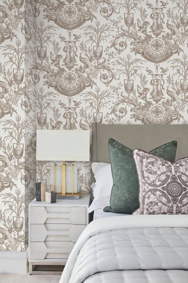 Papel pintado de Toile de Jouy color marrón Avian Fountain Toile RT7812 - Imagen 3