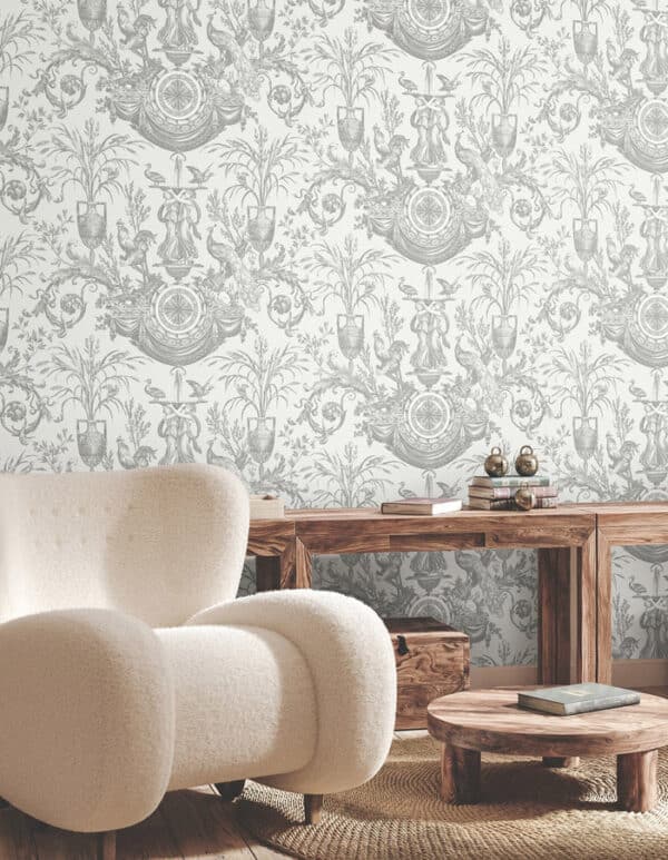 Papel pintado de Toile de Jouy color marrón Avian Fountain Toile RT7812 - Imagen 7