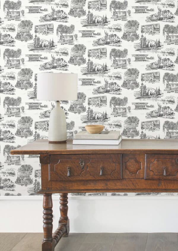 Papel pintado de Toile de Jouy en color negro Modern Vista Toile RT7861 - Imagen 4