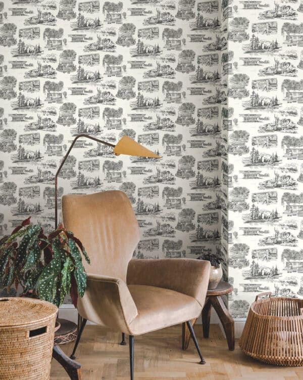 Papel pintado de Toile de Jouy en color negro Modern Vista Toile RT7861 - Imagen 3