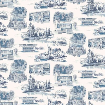 Papel pintado de Toile de Jouy en color azul Modern Vista Toile RT7862