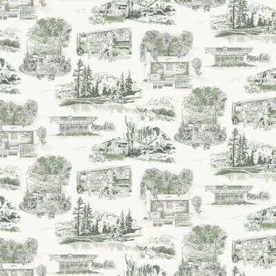 Papel pintado de Toile de Jouy en color verde Modern Vista Toile RT7863