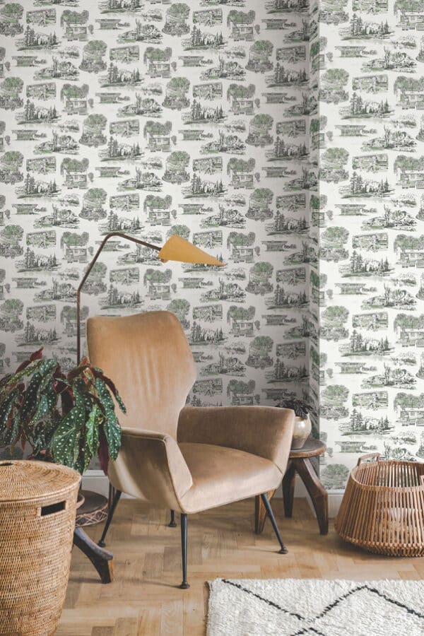 Papel pintado de Toile de Jouy en color negro Modern Vista Toile RT7861 - Imagen 6