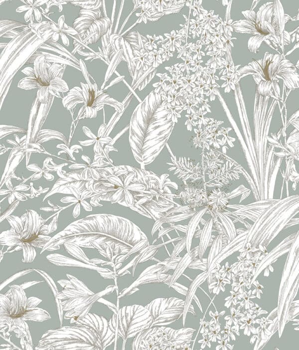 Papel pintado de estampado floral en color gris Orchid Conservatory Toile RT7882
