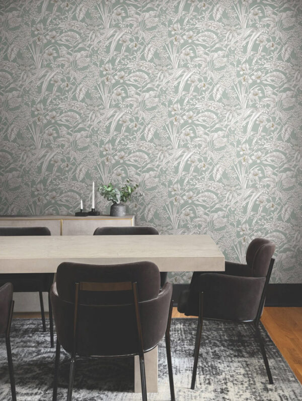 Papel pintado de estampado floral en color azul Orchid Conservatory Toile RT7884 - Imagen 10
