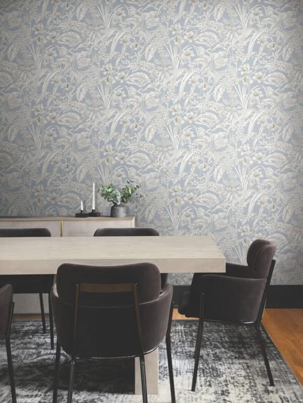 Papel pintado de estampado floral en color azul Orchid Conservatory Toile RT7884 - Imagen 4