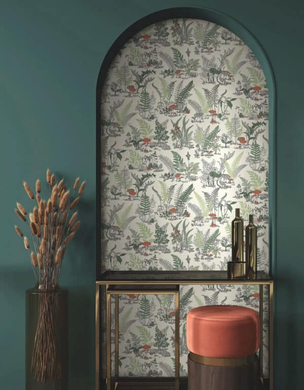 Papel pintado estampado floral en color gris Mushroom Garden Toile RT7893 - Imagen 10