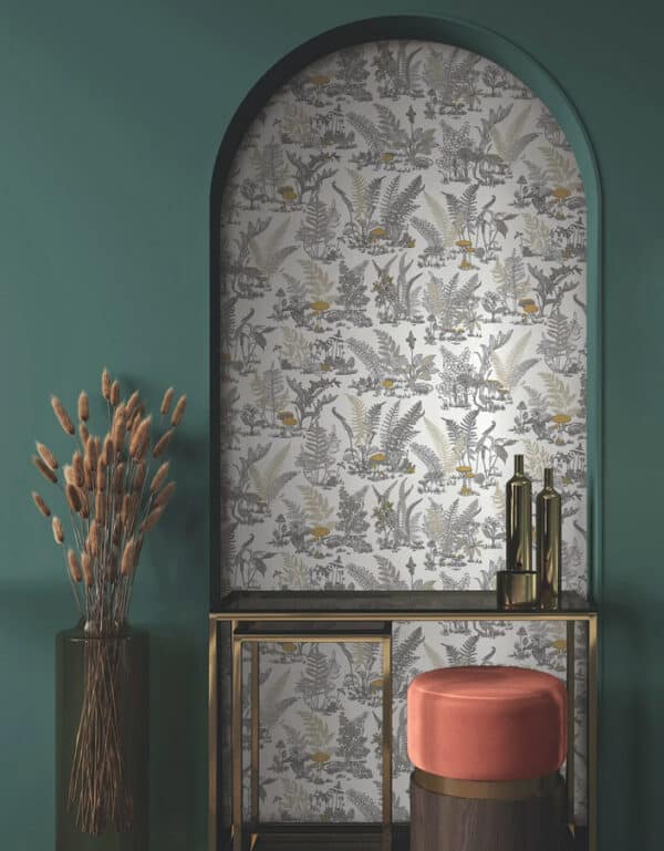 Papel pintado estampado floral en color gris Mushroom Garden Toile RT7893 - Imagen 7