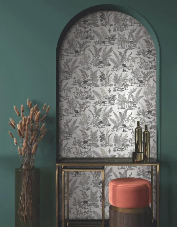 Papel pintado estampado floral en color gris Mushroom Garden Toile RT7893 - Imagen 4
