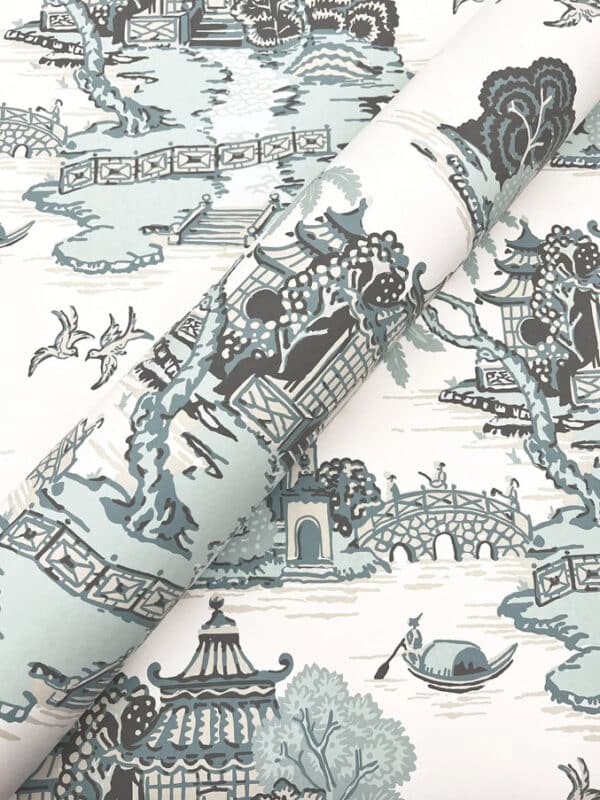 Papel pintado de Toile de Jouy en color beige Pagoda and Sampan Scenic RT7902 - Imagen 11