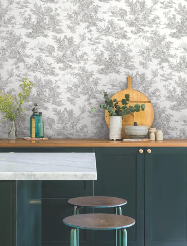 Papel pintado de Toile de Jouy en color gris Campagne Toile RT7940 - Imagen 3
