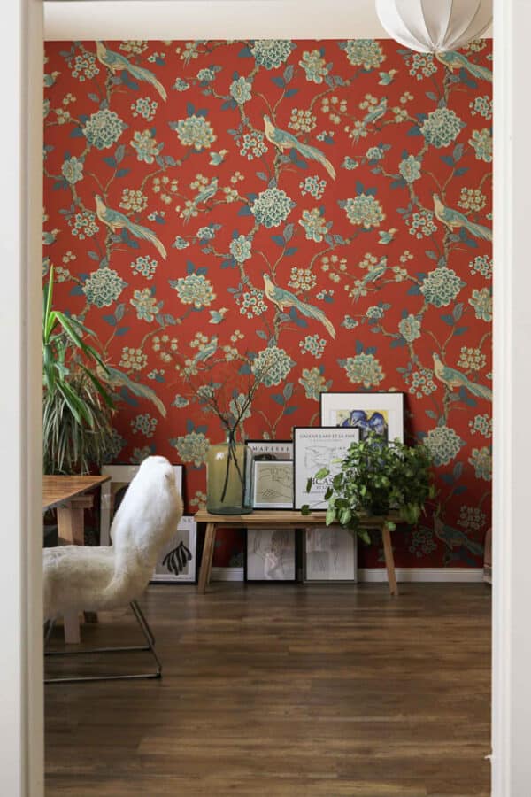 Papel pintado de estampado floral en color azul Bird Song Navy A00003 - Imagen 9