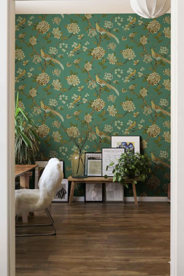 Papel pintado de estampado floral en color azul Bird Song Navy A00003 - Imagen 8