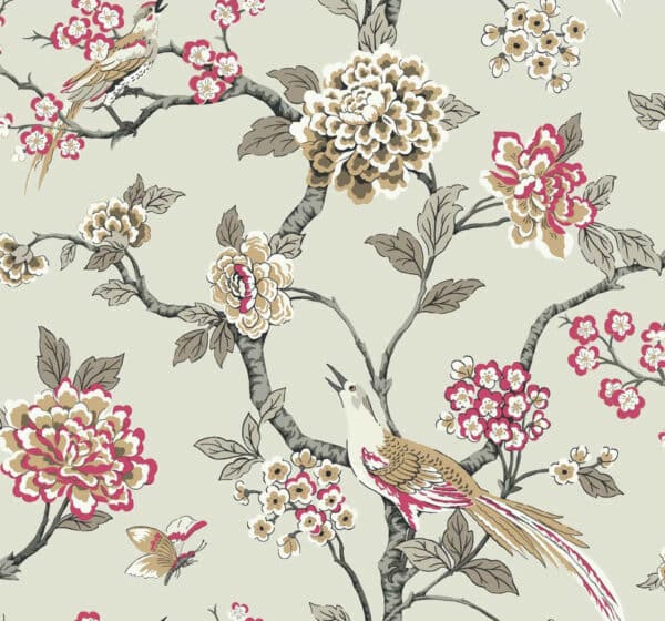 Papel pintado de estampado floral en color beige Bird Song Swan A00005
