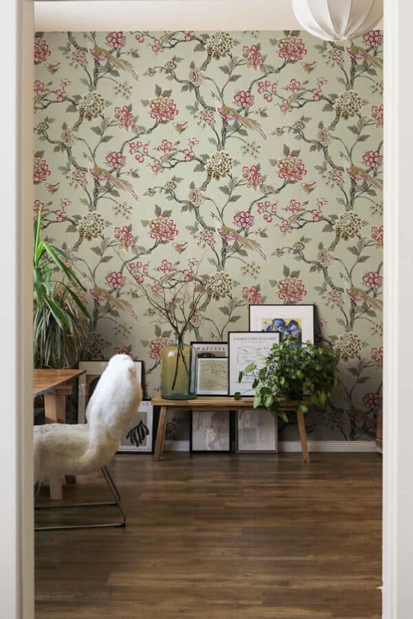 Papel pintado de estampado floral en color azul Bird Song Navy A00003 - Imagen 6