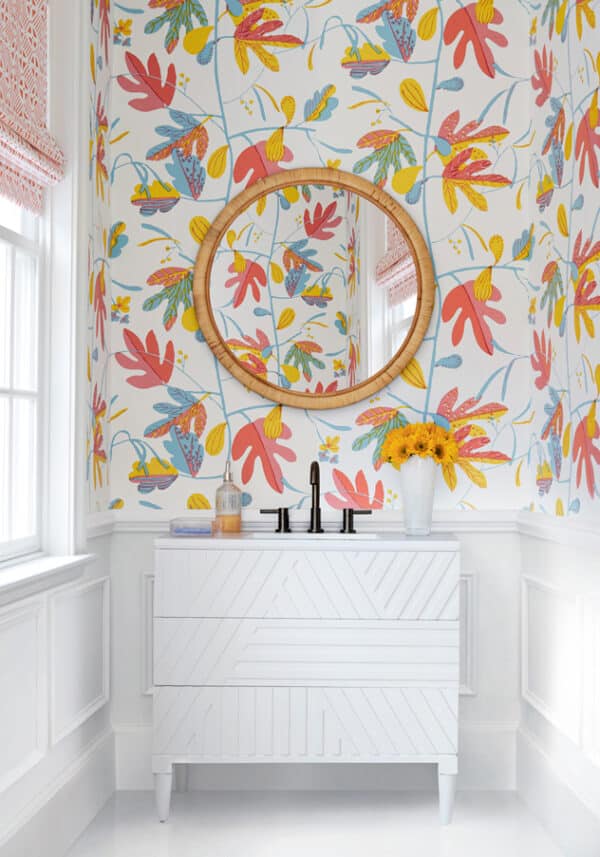 Papel pintado de hojas en color rojo Matisse Leaf Coral and Yelow T16206 - Imagen 5