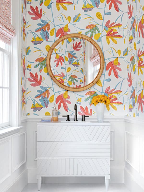 Papel pintado de hojas en color rojo Matisse Leaf Coral and Yelow T16206 - Imagen 3