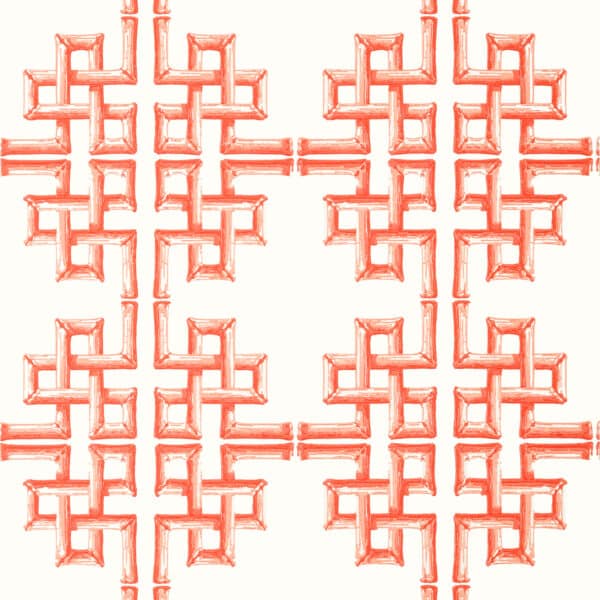 Papel pintado de trellis en color rojo Boca Bamboo Coral T13904