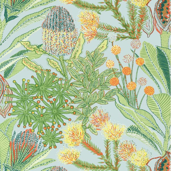 Papel pintado de estampado floral en color azul Protea Light Blue T13925