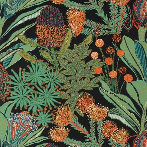 Papel pintado de estampado floral multicolor Protea Black T13926
