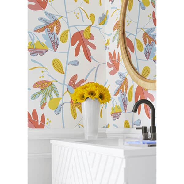 Papel pintado de hojas en color rojo Matisse Leaf Coral and Yelow T16206 - Imagen 4