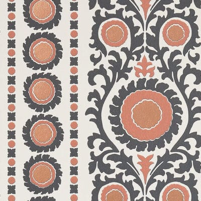 Papel pintado de medallones en color marrón Samrina Charcoal-Copper W7904-03