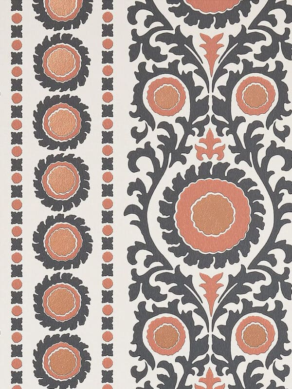 Papel pintado de medallones en color marrón Samrina Charcoal-Copper W7904-03
